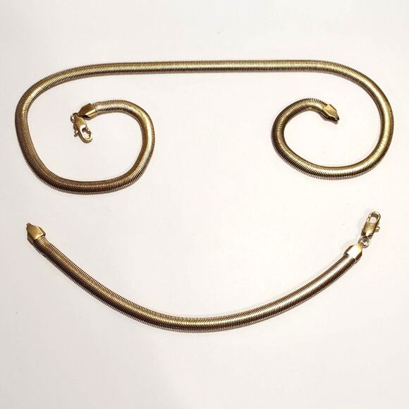 18k Plated Gold Bracelet Necklace Set Snake Chain Vintage Fashion Birthday Gift - Picture 1 of 4